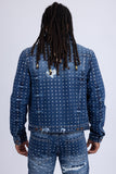Barabas Men's Rhinestone Denim Casual Ripped Luxury Jacket 5JVS01 Dark Blue