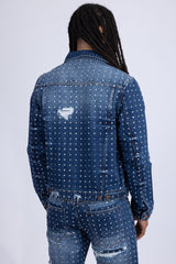 Barabas Wholesale Men's Rhinestone Denim Casual Ripped Luxury Jacket 5JVS01 Dark Blue