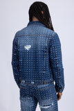 Barabas Men's Rhinestone Denim Casual Ripped Luxury Jacket 5JVS01 Dark Blue