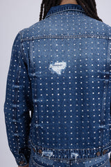 Barabas Wholesale Men's Rhinestone Denim Casual Ripped Luxury Jacket 5JVS01 Dark Blue