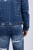 Barabas Wholesale Men's Rhinestone Denim Casual Ripped Luxury Jacket 5JVS01 Dark Blue