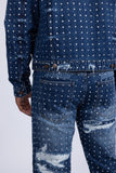 Barabas Men's Rhinestone Denim Casual Ripped Luxury Jacket 5JVS01 Dark Blue