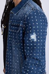 Barabas Wholesale Men's Rhinestone Denim Casual Ripped Luxury Jacket 5JVS01 Dark Blue