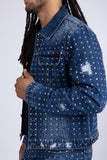 Barabas Men's Rhinestone Denim Casual Ripped Luxury Jacket 5JVS01 Dark Blue