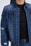 Barabas Wholesale Men's Rhinestone Denim Casual Ripped Luxury Jacket 5JVS01 Dark Blue