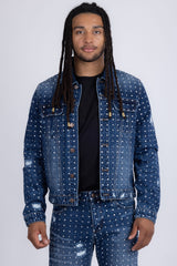 Barabas Wholesale Men's Rhinestone Denim Casual Ripped Luxury Jacket 5JVS01 Dark Blue