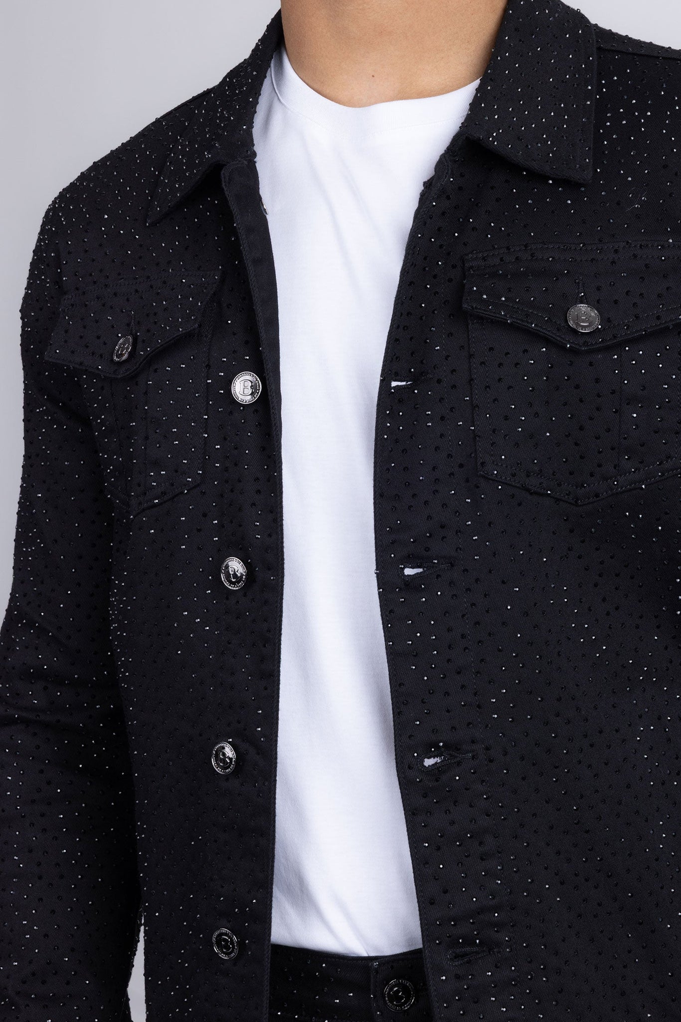 Barabas Men's Rhinestone Denim Casual Luxury Jacket 5JVS03 Black