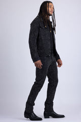 Barabas Men's Rhinestone Denim Casual Luxury Jacket 5JVS03 Black Silver