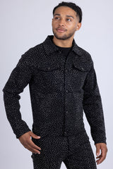 Barabas Men's Rhinestone Denim Casual Luxury Jacket 5JVS03 Black Silver