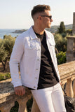 Barabas Wholesale Men's Rhinestone Denim Casual Luxury Jacket 5JVS03 White Silver