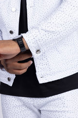 Barabas Wholesale Men's Rhinestone Denim Casual Luxury Jacket 5JVS03 White Silver