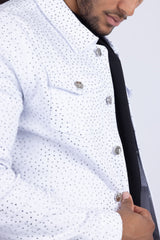 Barabas Wholesale Men's Rhinestone Denim Casual Luxury Jacket 5JVS03 White Silver