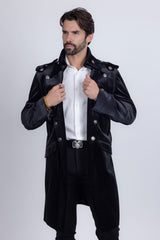 Barabas Wholesale Men's Solid Color Velvet Antique Buttons Long Blazer 5LBL01 Black