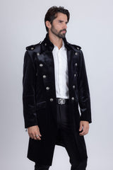 Barabas Wholesale Men's Solid Color Velvet Antique Buttons Long Blazer 5LBL01 Black