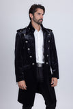 Barabas Wholesale Men's Solid Color Velvet Antique Buttons Long Blazer 5LBL01 Black