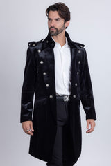 Barabas Wholesale Men's Solid Color Velvet Antique Buttons Long Blazer 5LBL01 Black