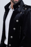 Barabas Wholesale Men's Solid Color Velvet Antique Buttons Long Blazer 5LBL01 Black