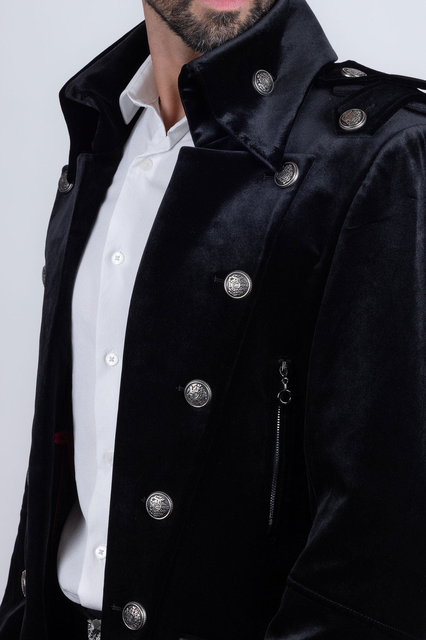 Barabas Wholesale Men's Solid Color Velvet Antique Buttons Long Blazer 5LBL01 Black