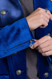 Barabas Wholesale Men's Solid Color Velvet Antique Buttons Long Blazer 5LBL01 Blue