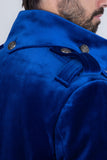 Barabas Wholesale Men's Solid Color Velvet Antique Buttons Long Blazer 5LBL01 Blue