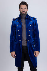 Barabas Wholesale Men's Solid Color Velvet Antique Buttons Long Blazer 5LBL01 Blue