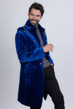 Barabas Wholesale Men's Solid Color Velvet Antique Buttons Long Blazer 5LBL01 Sapphire