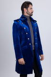 Barabas Wholesale Men's Solid Color Velvet Antique Buttons Long Blazer 5LBL01 Navy