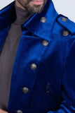 Barabas Wholesale Men's Solid Color Velvet Antique Buttons Long Blazer 5LBL01 Blue