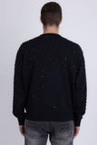 Barabas Men's Rhinestone Crew Neck Stretch Cardigan Sweater 5LSR01 Black