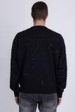 Barabas Wholesale Men's Rhinestone Crew Neck Stretch Cardigan Sweater 5LSR01 Black