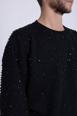 Barabas Wholesale Men's Rhinestone Crew Neck Stretch Cardigan Sweater 5LSR01 Black