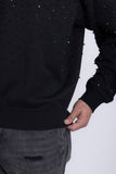 Barabas Men's Rhinestone Crew Neck Stretch Cardigan Sweater 5LSR01 Black
