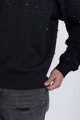 Barabas Wholesale Men's Rhinestone Crew Neck Stretch Cardigan Sweater 5LSR01 Black