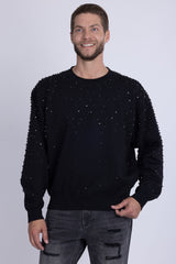 Barabas Wholesale Men's Rhinestone Crew Neck Stretch Cardigan Sweater 5LSR01 Black