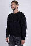 Barabas Wholesale Men's Rhinestone Crew Neck Stretch Cardigan Sweater 5LSR01 Black