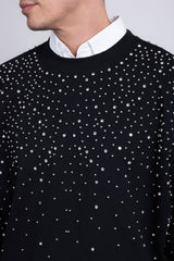 Barabas Wholesale Men's Rhinestone Crew Neck Stretch Cardigan Sweater 5LSR01 Black Silver