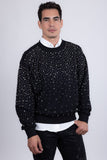 Barabas Men's Rhinestone Crew Neck Stretch Cardigan Sweater 5LSR01 Black Silver