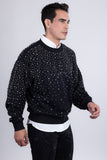Barabas Wholesale Men's Rhinestone Crew Neck Stretch Cardigan Sweater 5LSR01 Black Silver