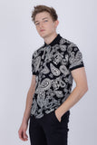 Barabas Men's Solid Color Paisley Pattern Stretch Polo Shirts 5P06 Black