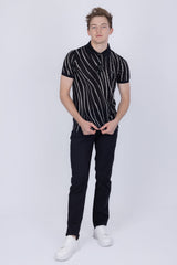 Barabas Men's Polka Dots Stretch See Through Polo Shirts 5P08 Black White