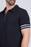 Barabas Wholesale Men's Solid Geometric Linear Sleeve Stretch Polo Shirts 5P09 Black 
