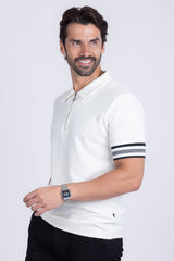 Barabas Wholesale Men's Solid Geometric Linear Sleeve Stretch Polo Shirts 5P09 White