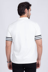 Barabas Wholesale Men's Solid Geometric Linear Sleeve Stretch Polo Shirts 5P09 White