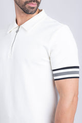 Barabas Wholesale Men's Solid Geometric Linear Sleeve Stretch Polo Shirts 5P09 White