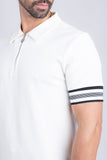 Barabas Wholesale Men's Solid Geometric Linear Sleeve Stretch Polo Shirts 5P09 White