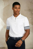 Barabas Men's Solid Geometric Linear Sleeve Stretch Polo Shirts 5P09 White 