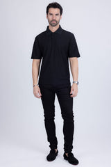 Barabas Men's Solid Color Diamond Premium Stretch Polo Shirts 5P11 Black