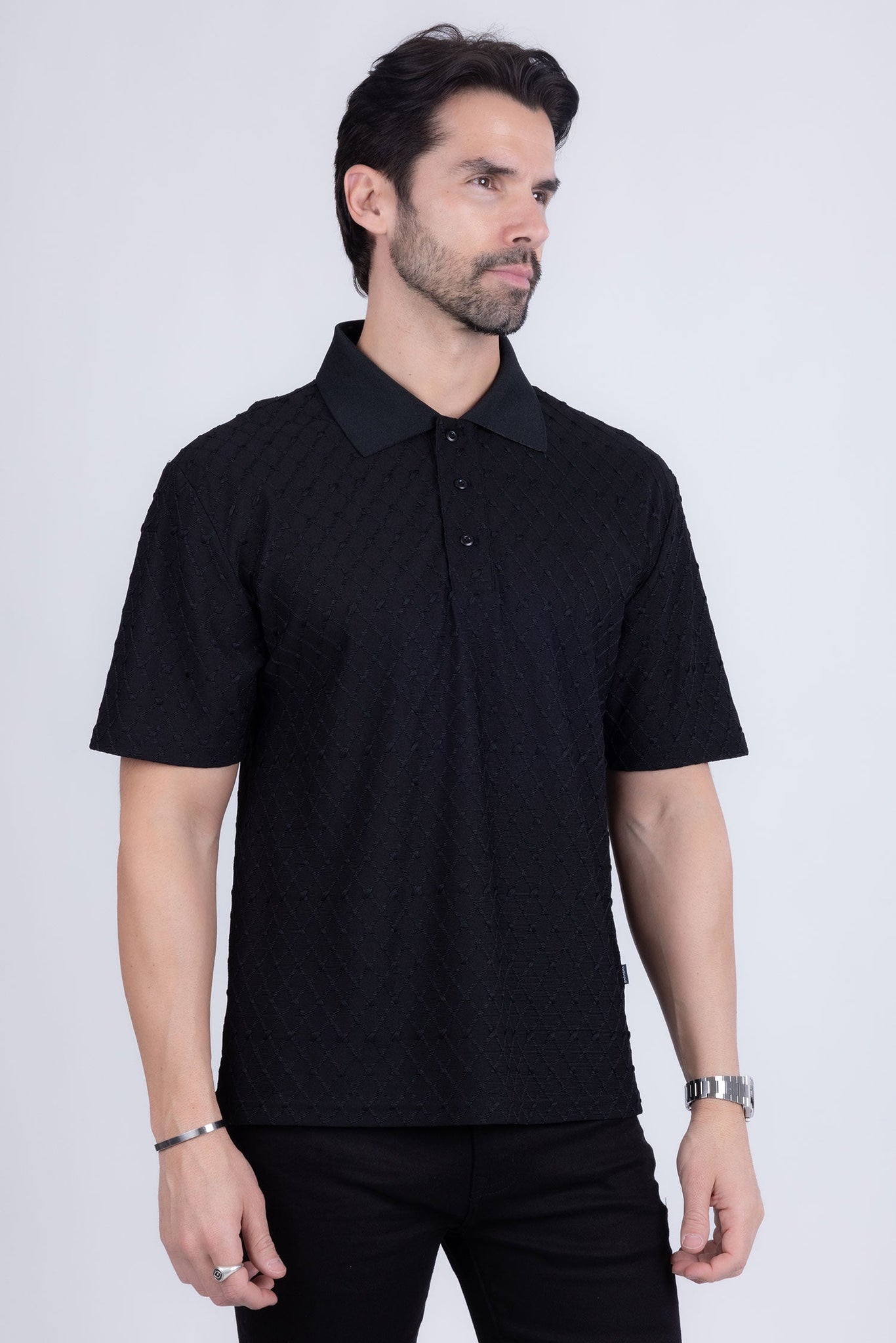 Barabas Wholesale Men's Solid Color Diamond Premium Stretch Polo Shirts 5P11 Black