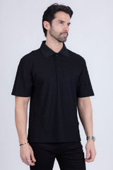 Barabas Men's Solid Color Diamond Premium Stretch Polo Shirts 5P11 Black