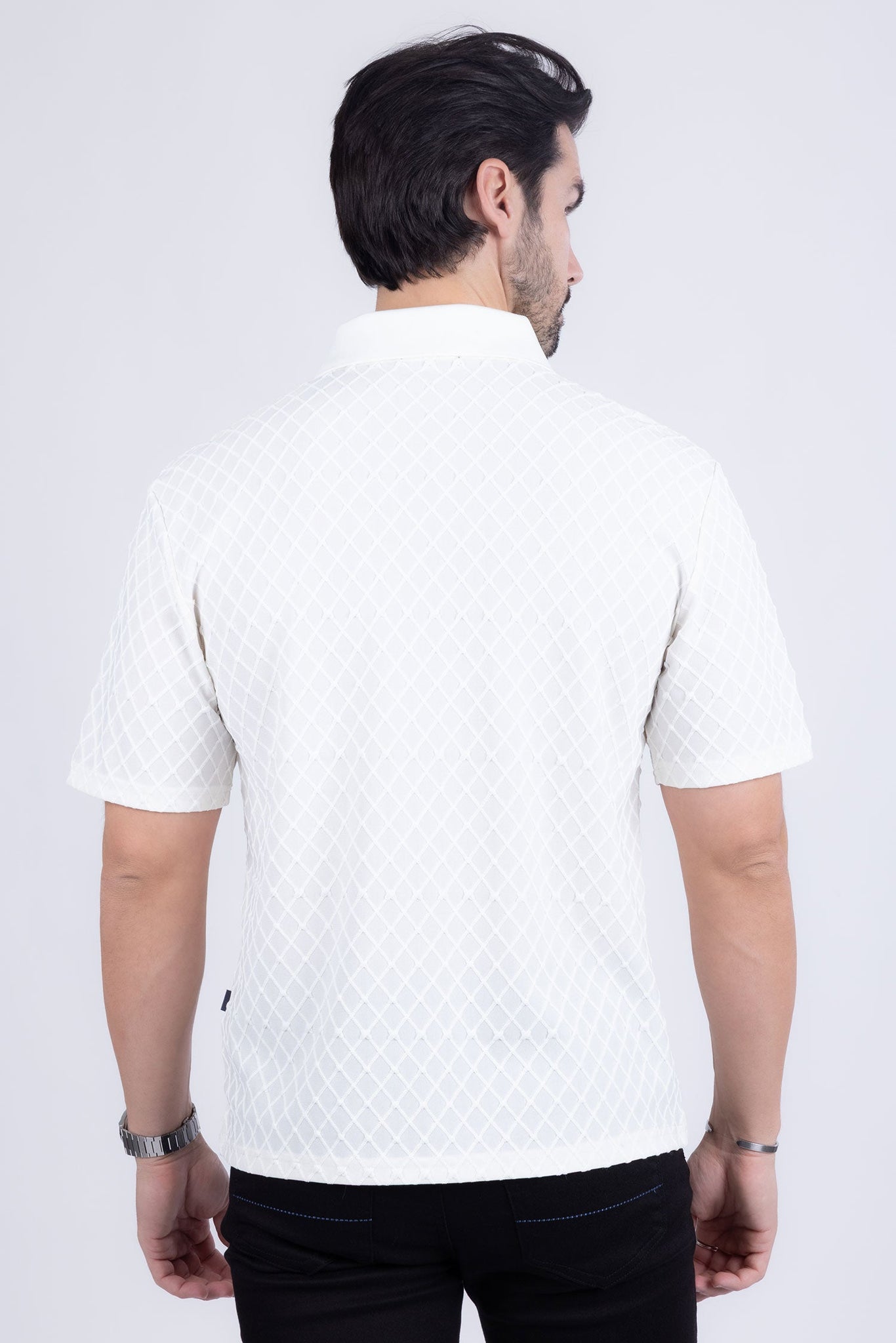 Barabas Wholesale Men's Solid Color Diamond Premium Stretch Polo Shirts 5P11 Off White